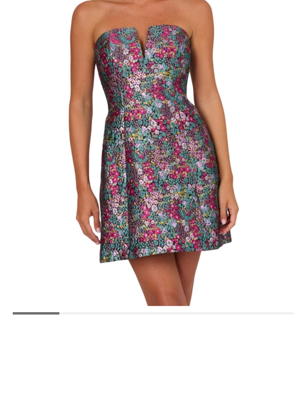 Adrianna Papell Strapless Floral Jacquard Dress in Pink and Teal